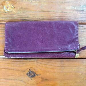 Clare Vivier Wine Colored Foldover Clutch Purse in Nubuck Leather